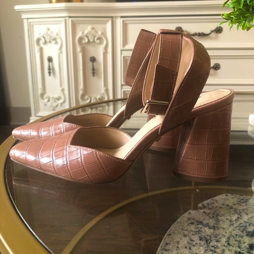 Topshop Croc Textured Blush Block Heels